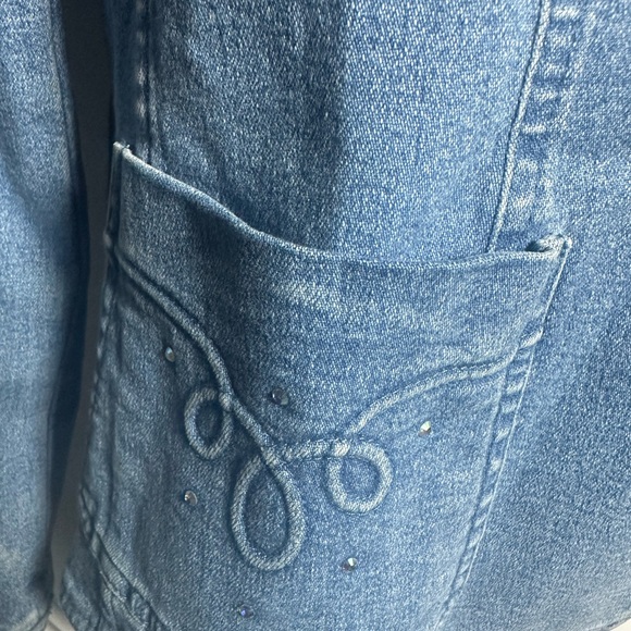 Escada Light Blue Denim Jacket with Embroidered Details 42 XL - Picture 5 of 9